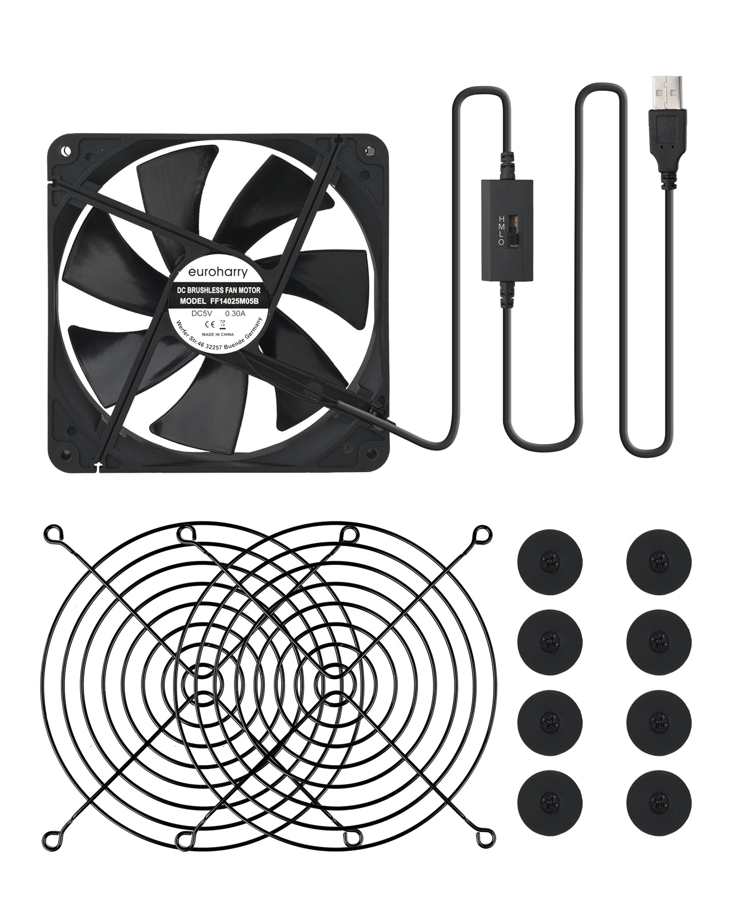 USB Fan 140mm Silent fan with USB DC 5V/0.3A mini fan with metal grill protection housing fan 140mm to PC/TV box/receiver/AV cabin/PS4/router
