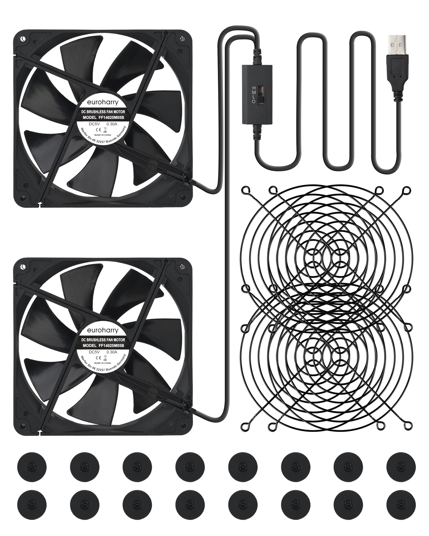 USB Fan 140mm 2 IN 1 Silent fan with USB DC 5V/0.3A mini fan with metal grill protection housing fan 140mm to PC/TV box/receiver/AV cabin/PS4/router