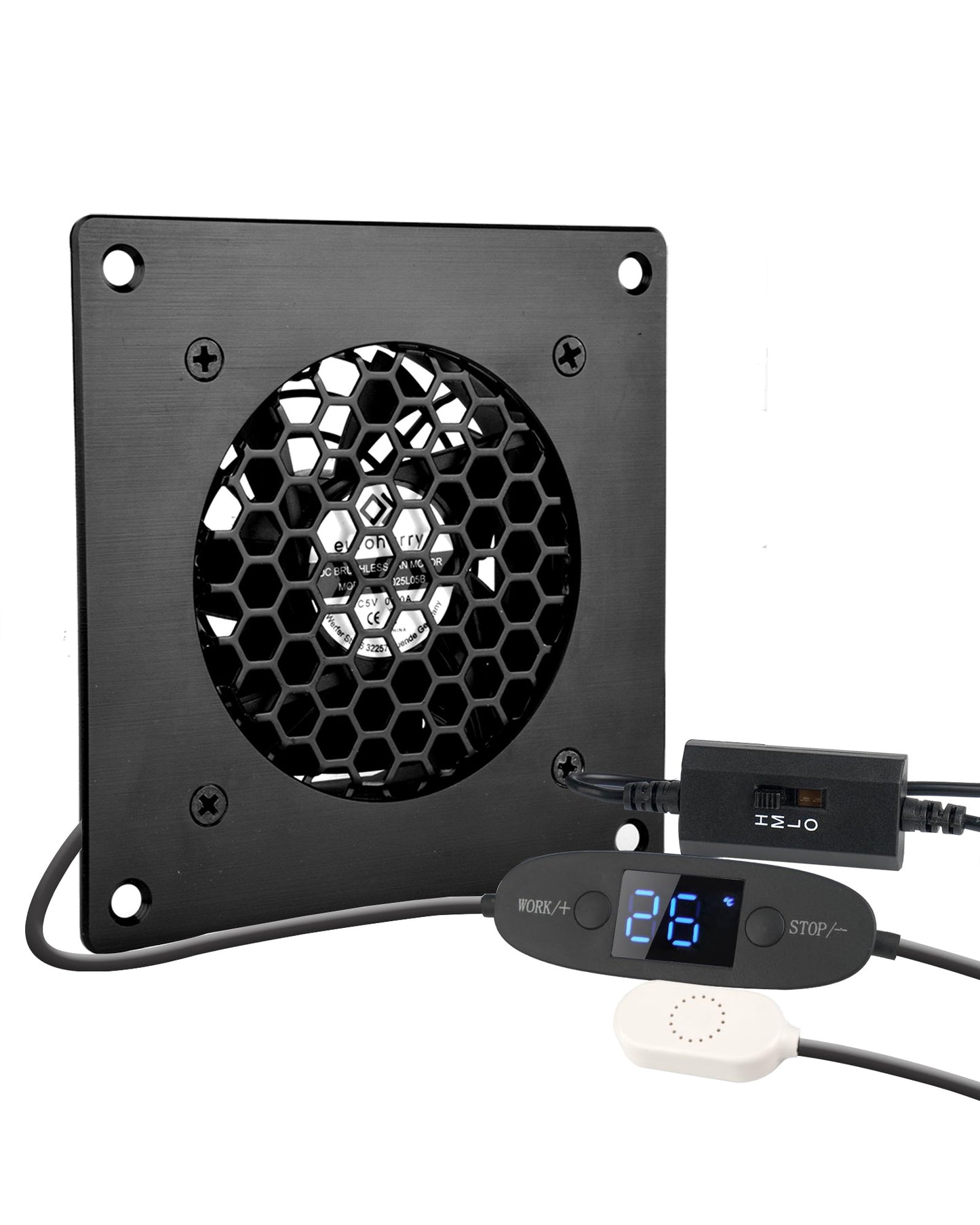 Digitalanzeige temperaturgesteuertes leises Lüftersystem, USB Lüfter 80mm, 5V-Lüfter mit modernem gebürstetem schwarzem Aluminiumrahmen für Heimkino-AV-Schränke (Copy)