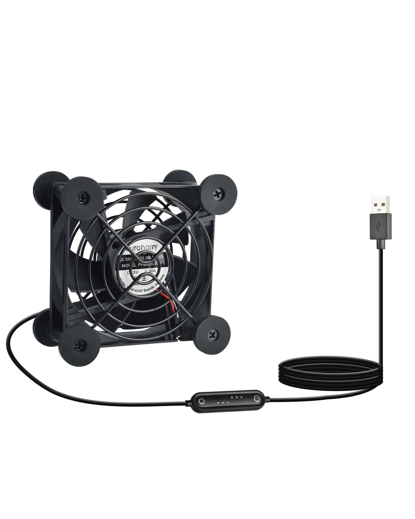 Euroharry USB 80mm leiser Ventilator, 6-Windgeschwindigkeiten und Smart Timing Controller, Motor Moisture Resistant (IPX5) Staubdicht, Breitspannungs-kompatible 5-12V Geeignet für elektronische Geräte, Haustiernester, Pflanzenräume