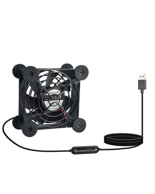 Euroharry USB 80mm leiser Ventilator, 6-Windgeschwindigkeiten und Smart Timing Controller, Motor Moisture Resistant (IPX5) Staubdicht, Breitspannungs-kompatible 5-12V Geeignet für elektronische Geräte, Haustiernester, Pflanzenräume