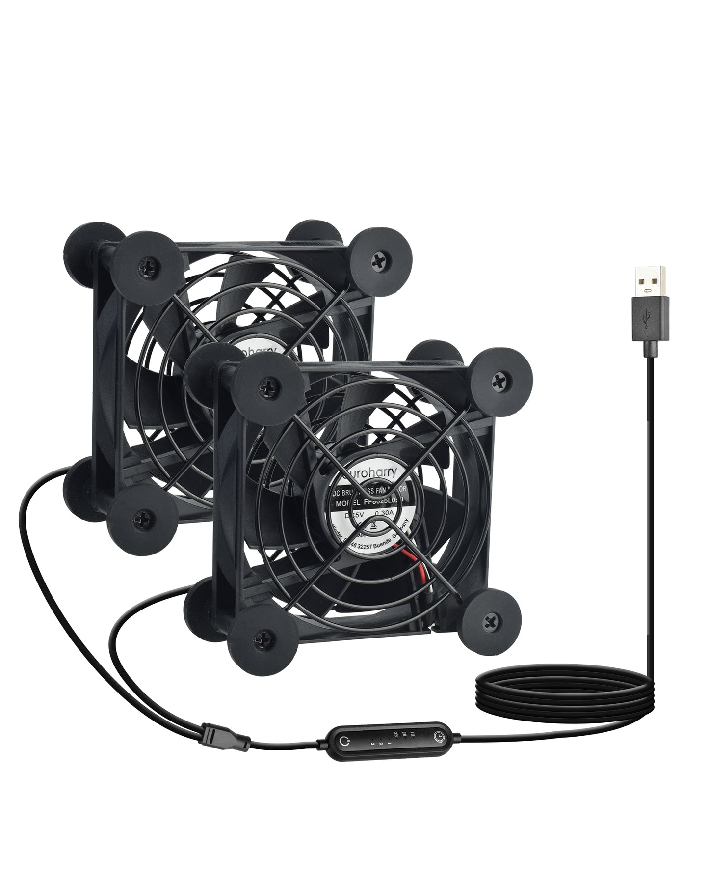 Euroharry USB 80mm leiser Ventilator, 6-Windgeschwindigkeiten und Smart Timing Controller, Motor Moisture Resistant (IPX5) Staubdicht, Breitspannungs-kompatible 5-12V Geeignet für elektronische Geräte, Haustiernester, Pflanzenräume