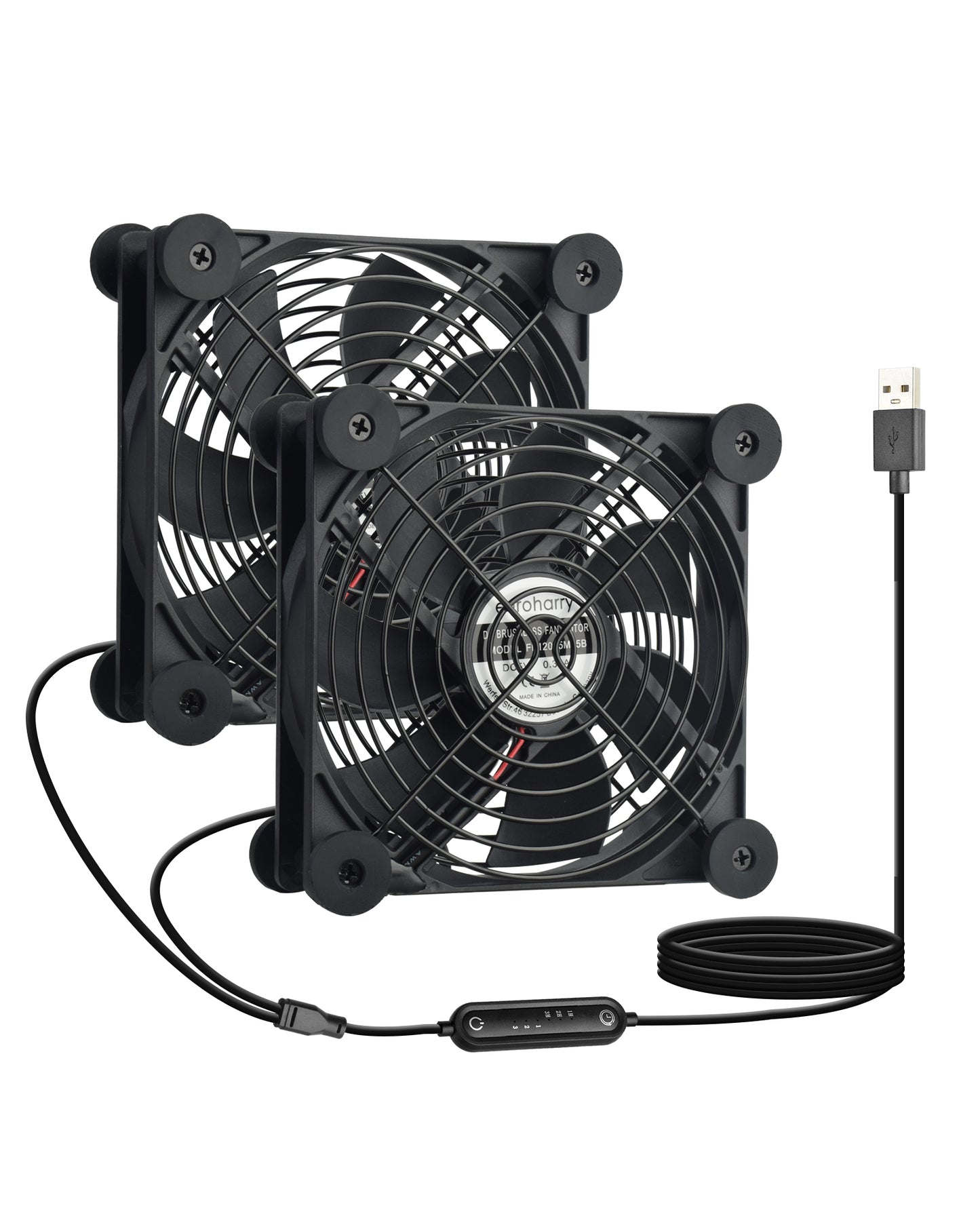 Euroharry USB 120mm leiser Ventilator, 6-Windgeschwindigkeiten und Smart Timing Controller, Motor Moisture Resistant (IPX5) Staubdicht, Breitspannungs-kompatible 5-12V Geeignet für elektronische Geräte, Haustiernester, Pflanzenräume