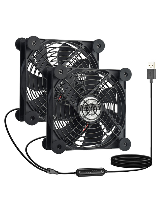 Euroharry USB 120mm leiser Ventilator, 6-Windgeschwindigkeiten und Smart Timing Controller, Motor Moisture Resistant (IPX5) Staubdicht, Breitspannungs-kompatible 5-12V Geeignet für elektronische Geräte, Haustiernester, Pflanzenräume