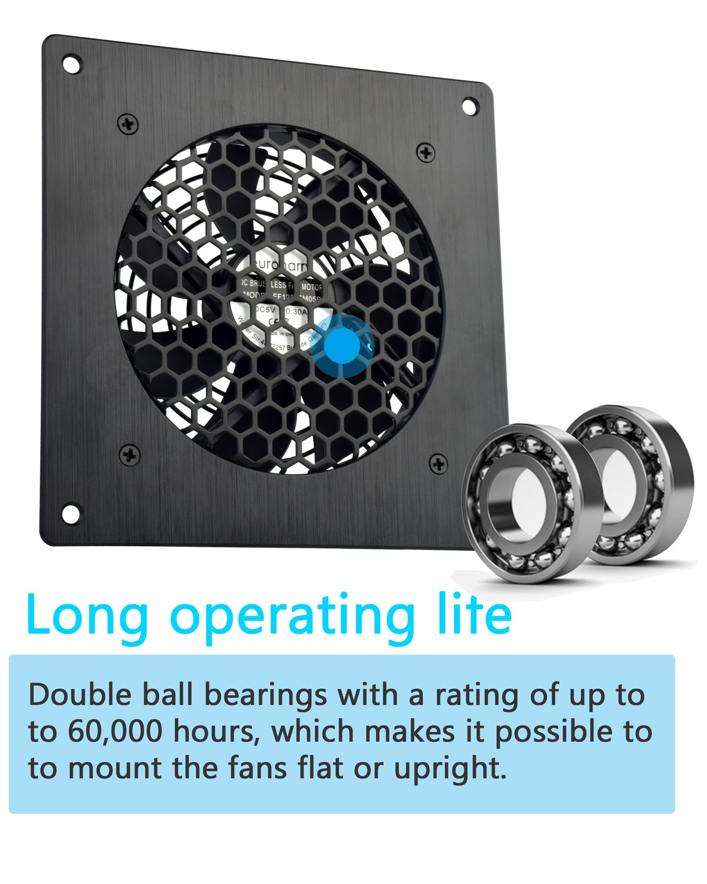 Euroharry USB 120mm leiser Ventilator, 6 Windgeschwindigkeiten und Smart Timing Controller, Motor Moisture Resistant (IPX5) Staubbeständig, Breitspannungs-kompatibel 5-12V mit modernen gebürsteten schwarzen Aluminiumrahmen, Geeignet