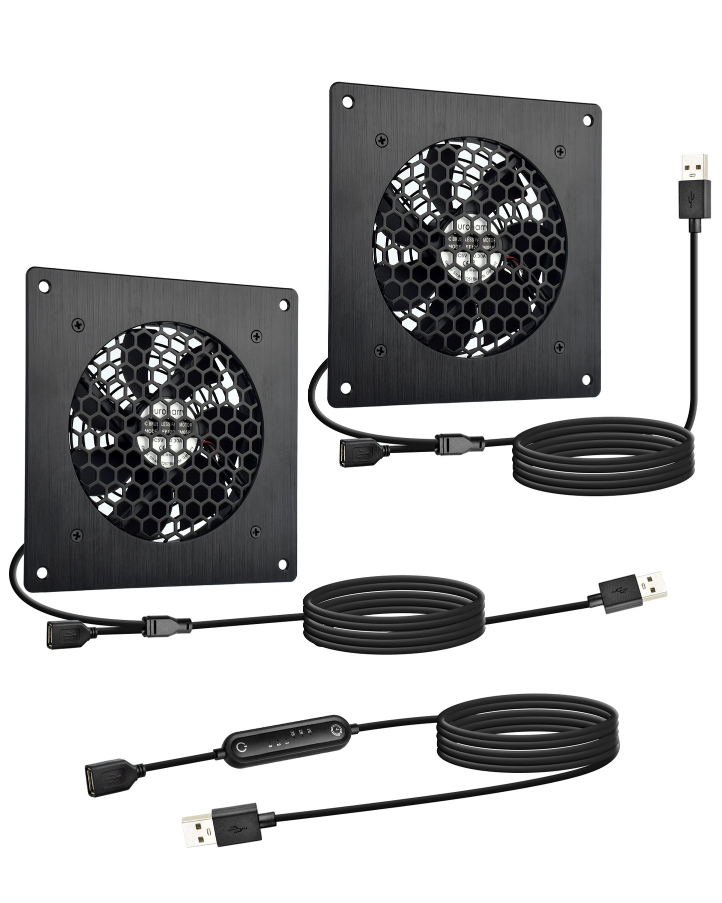 Euroharry USB 120mm leiser Ventilator, 6 Windgeschwindigkeiten und Smart Timing Controller, Motor Moisture Resistant (IPX5) Staubbeständig, Breitspannungs-kompatibel 5-12V mit modernen gebürsteten schwarzen Aluminiumrahmen, Geeignet