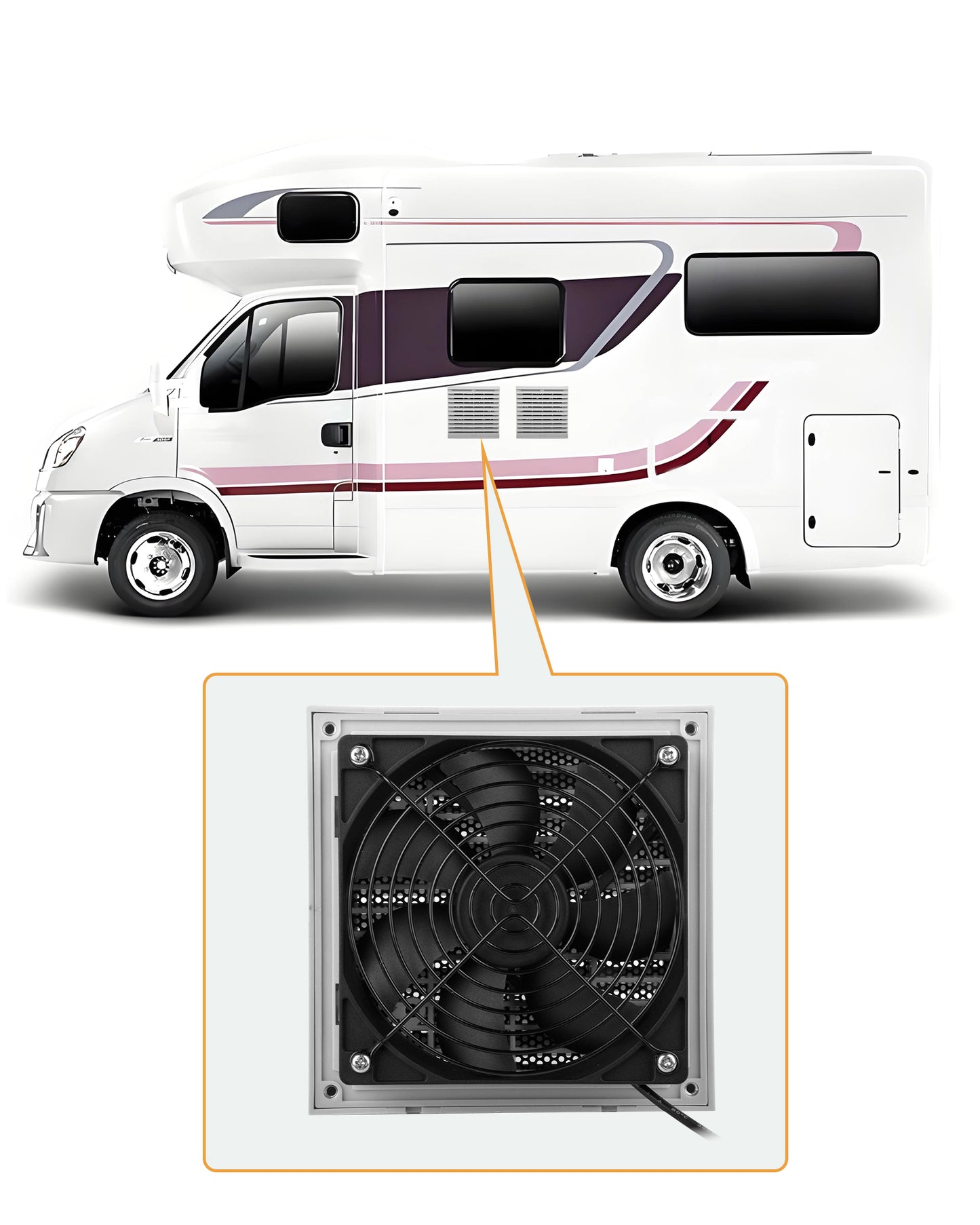 USB 120mm Wohnmobil-Lüftungsventilator, Digitalanzeige temperaturgesteuertes leises Lüftersystem, 10 Geschwindigkeitsstufen, IPX5 , Spannung 5-12V, für Wohnmobile, Camper, grau-weiß