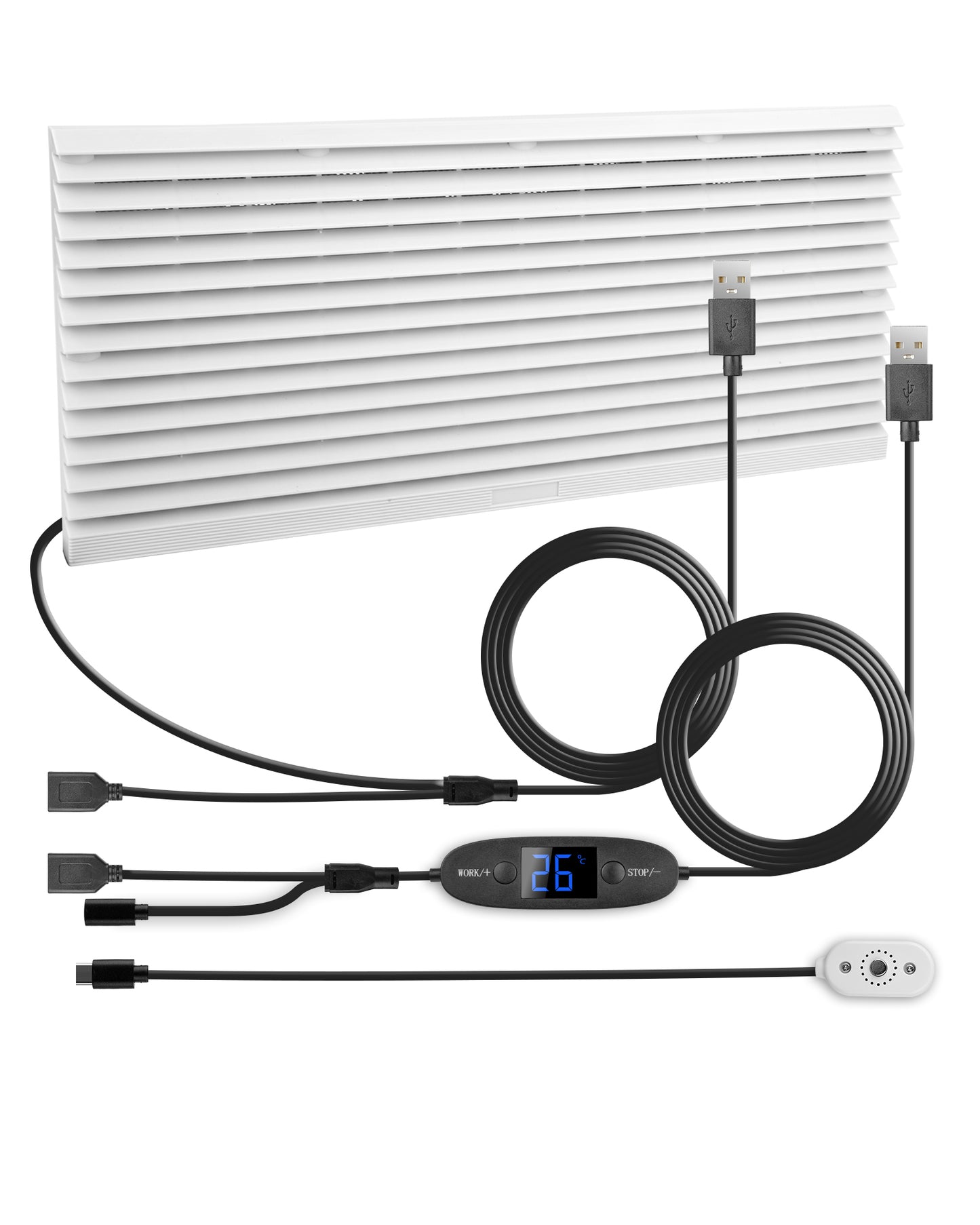 USB 120mm Wohnmobil-Lüftungsventilator, Digitalanzeige temperaturgesteuertes leises Lüftersystem, 10 Geschwindigkeitsstufen, IPX5 , Spannung 5-12V, für Wohnmobile, Camper, grau-weiß