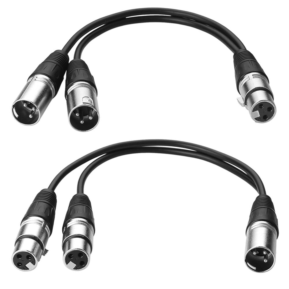 30cm Mikrofon Stecker Kabel 3pin XLR Male to Dual 2 XLR Female Stecker Y Splitter Kabel Adapter (XLR(M) - (F) x 2, Silber)