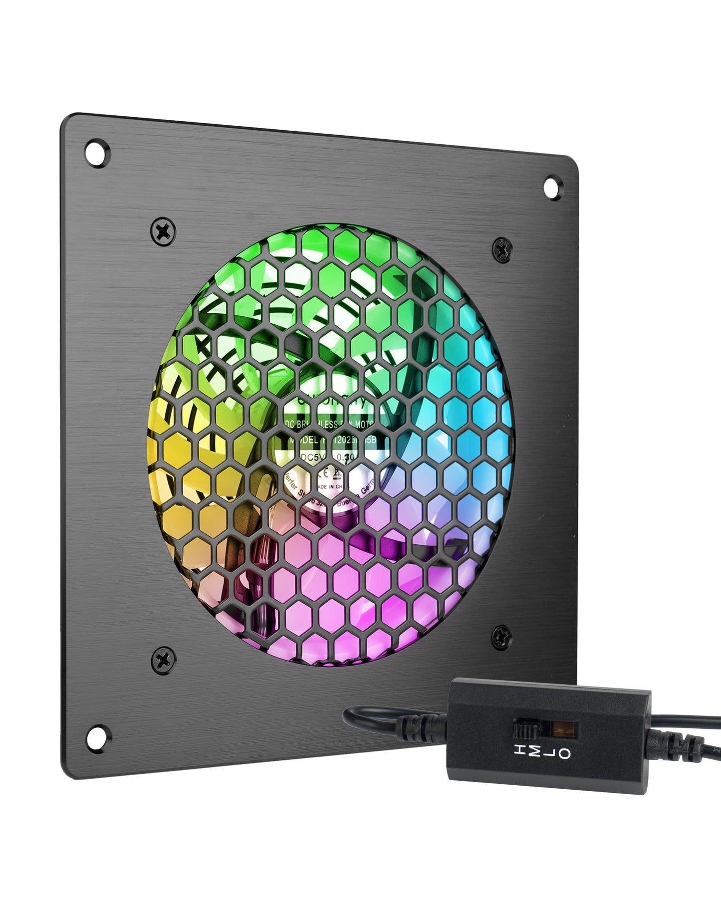 USB-Lüfter-LED, 120-mm-Lüfter, Bunte LED, mit 3-stufig einstellbarem 5V / 0,3A USB-Lüfter, mit einem modernen Rahmen aus gebürstetem schwarzem Aluminium