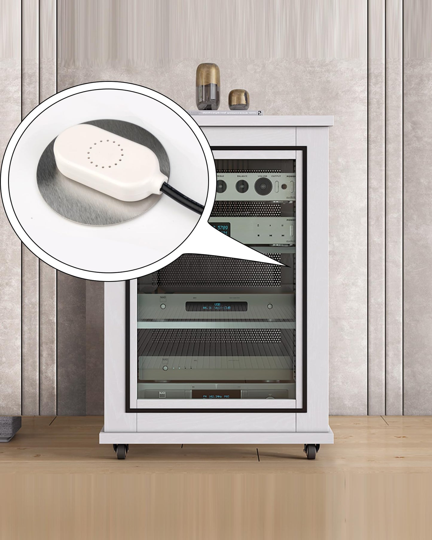 Digitalanzeige temperaturgesteuertes leises Lüftersystem, USB-Lüfter, 5V-Lüfter mit modernem gebürstetem schwarzem Aluminiumrahmen für Heimkino-AV-Schränke