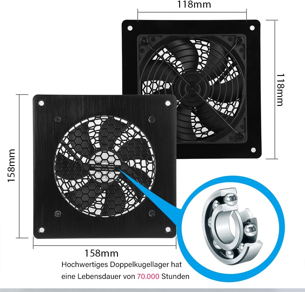 Digitalanzeige temperaturgesteuertes leises Lüftersystem, USB-Lüfter, 5V-Lüfter mit modernem gebürstetem schwarzem Aluminiumrahmen für Heimkino-AV-Schränke (euroharry) (Copy)