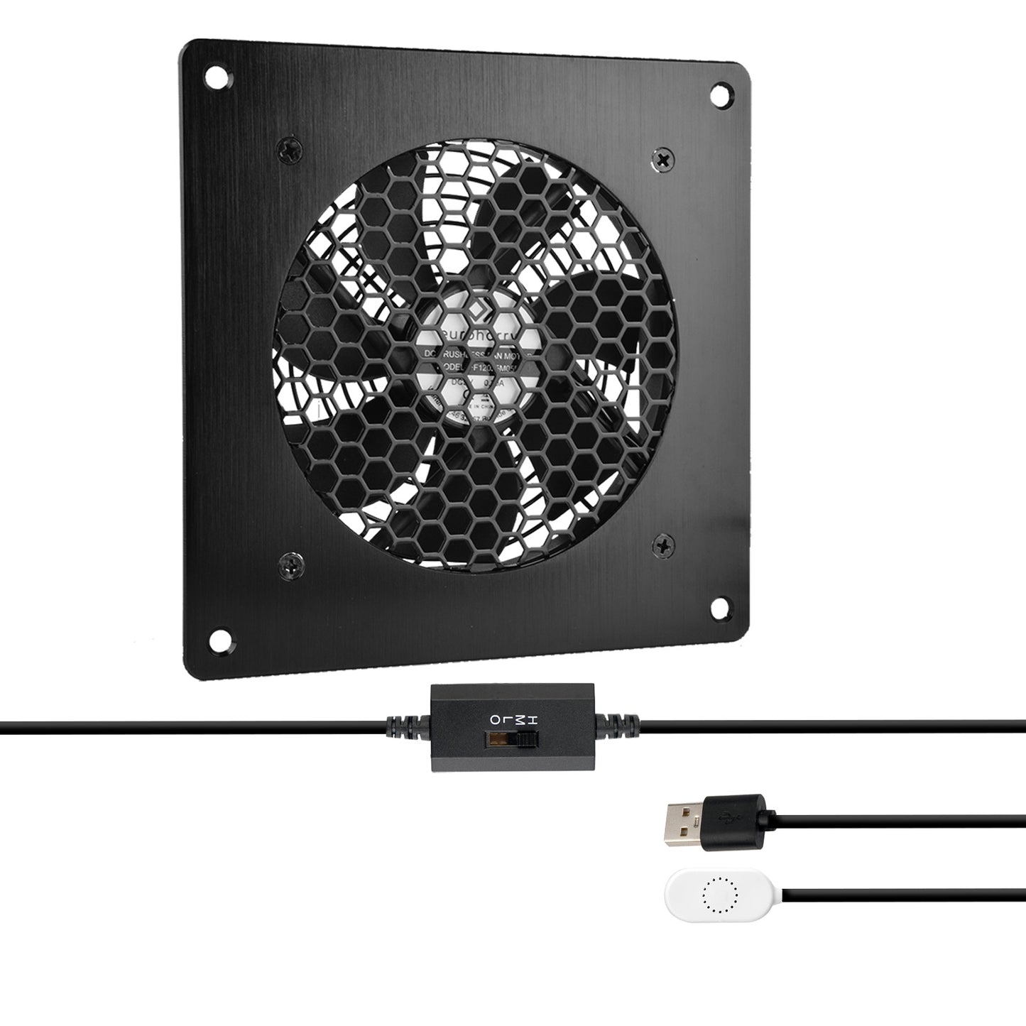 2xFestes Thermostat-Steuerung gesteuertes leises Lüftersystem, USB-Ventilator, 5V-Ventilator mit modernem gebürstetem schwarzem Aluminiumrahmen für Heimkino-AV-Schränke (Copy)