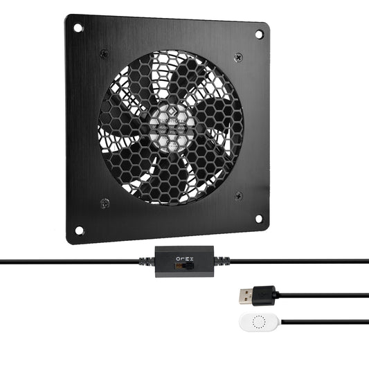 Festes Thermostat-Steuerung gesteuertes leises Lüftersystem, USB-Ventilator, 5V-Ventilator mit modernem gebürstetem schwarzem Aluminiumrahmen für Heimkino-AV-Schränke