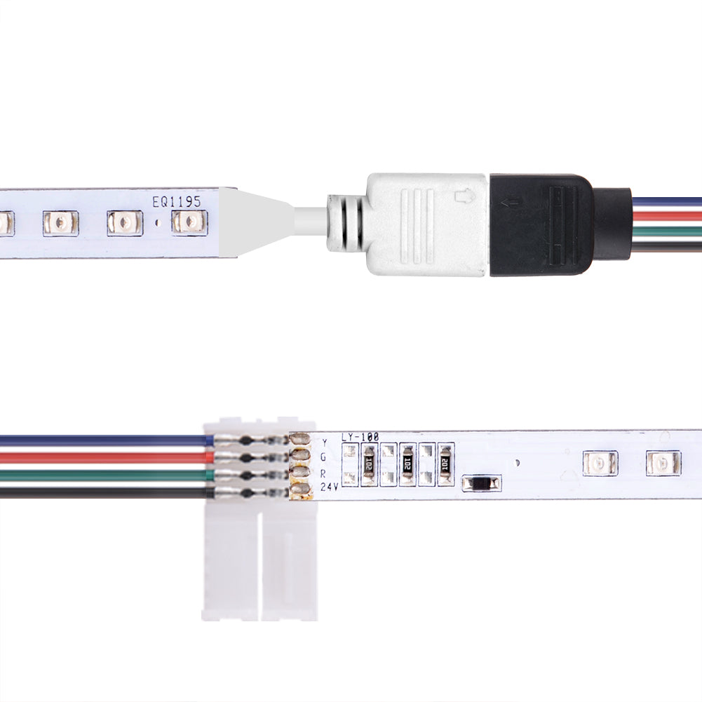 4Pin LED RGB Strip Light Connector 10mm breiter Streifen auf Jumper Lötfreier Clamp-On Pigtail Adapter für 5050 Flexible LED Strip Light - Euroharry GmbH