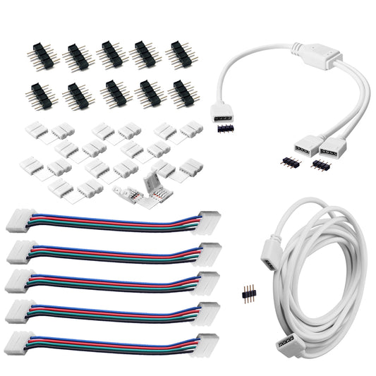 LED Streifenlicht Zubehör| 27 Stück LED Strip Verbinder LED Stripe Verlängerung LED Strip Eckverbinder LED Streifen Befestigungsclips Für 10mm 4 Polig RGB 5050 LED Strip - Euroharry GmbH