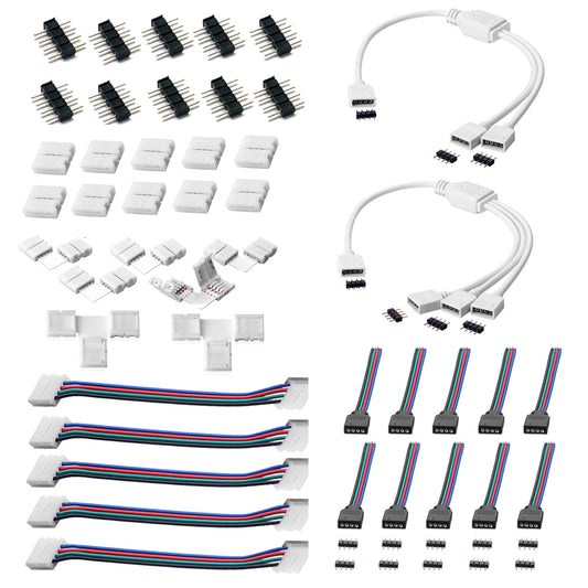 LED Streifenlicht Zubehör| 44pcs LED Strip Verbinder LED Stripe Verlängerung LED Strip Eckverbinder LED Streifen Befestigungsclips Für 10mm 4 Polig RGB 5050 3528 LED Strip - Euroharry GmbH
