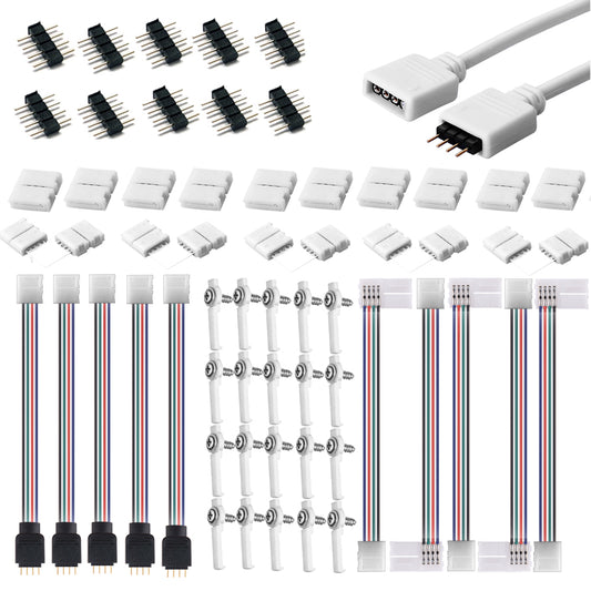 LED Streifenlicht Zubehör| 56 Stück LED-Streifen-Anschluss-Kit für 5050 10 mm 4Pin, Enthält 7 Arten von lötfreiem LED-Streifen-Zubehör Bietet die meisten Teile für Heimwerker - Euroharry GmbH