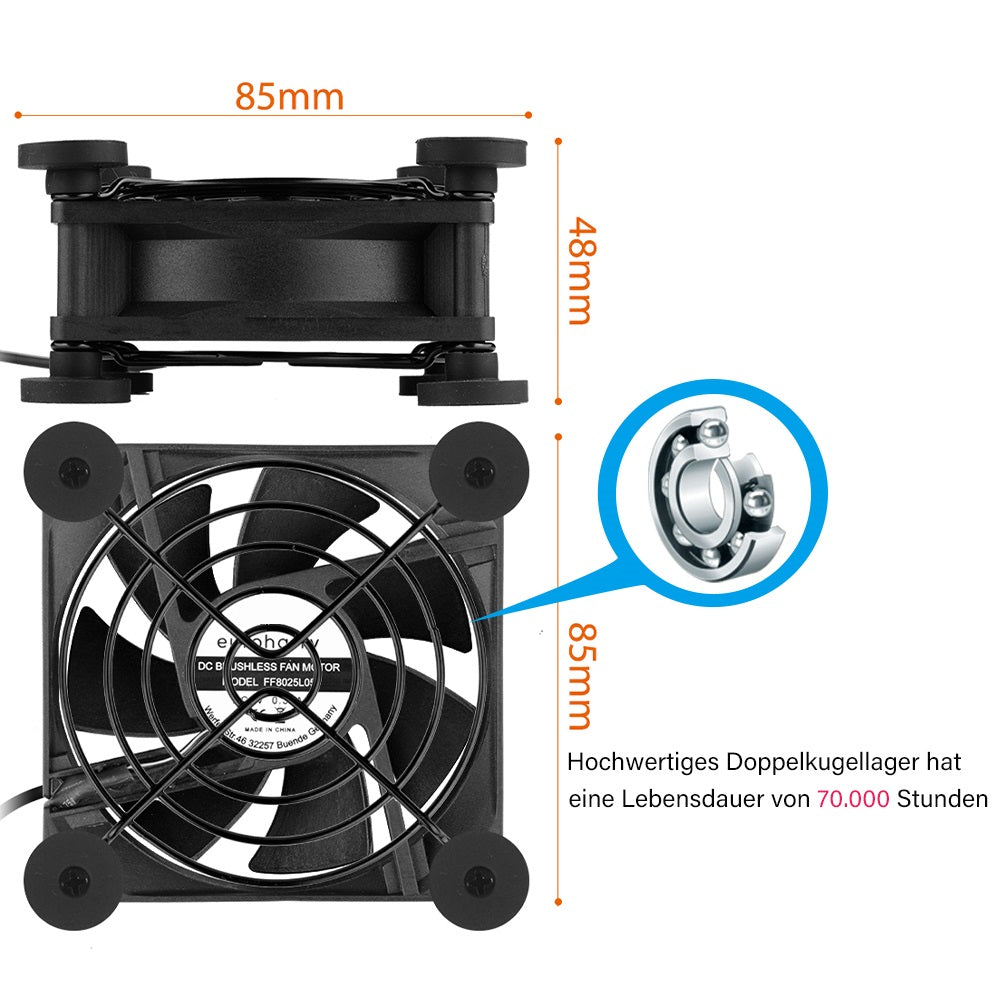 USB PC Ventilator lüfter 80mm 2in1 Leise PC Gehäuselüfter Einstellbare Fan 5V - Euroharry GmbH