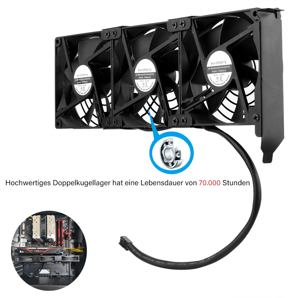 Grafikkarten-Lüfter3 x 92 mm -Hoher Luftstrom Lüfter, -PCI-Halterung Kühler - GPU-Lüfter ,unterstützt 5 V, 7V,12V ,unterstützt unterstützt Support Mainboard sys_fan Schnittstelle - Euroharry GmbH