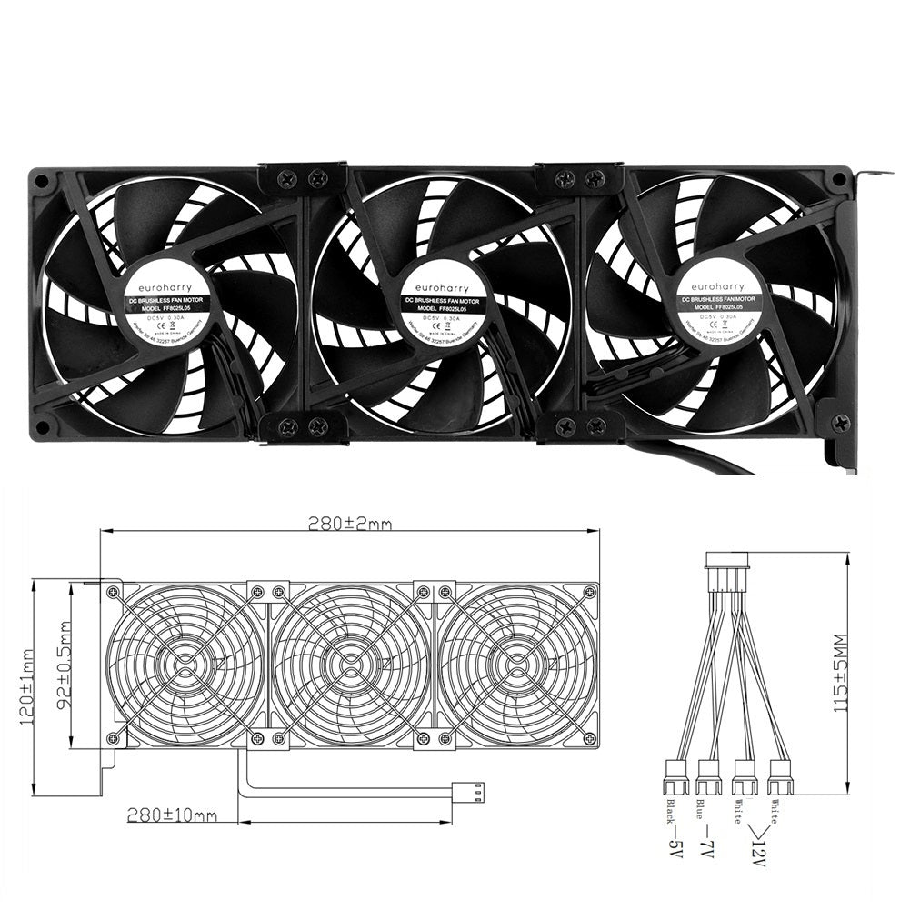 Grafikkarten-Lüfter3 x 92 mm -Hoher Luftstrom Lüfter, -PCI-Halterung Kühler - GPU-Lüfter ,unterstützt 5 V, 7V,12V ,unterstützt unterstützt Support Mainboard sys_fan Schnittstelle - Euroharry GmbH