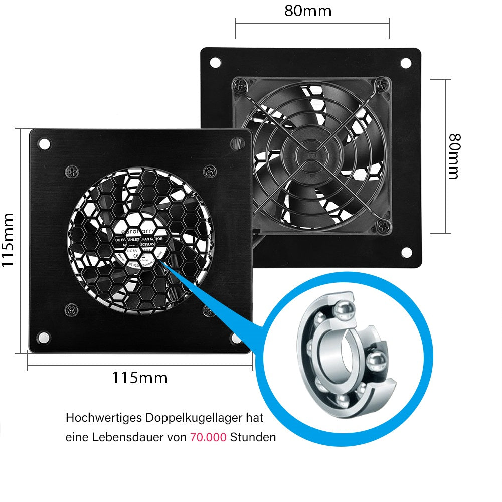 USB Ventilator,80MM Lüfter,Mit 3-Gang verstellbarem 5V/0.3A USB-Lüfter,mit einer modernen gebürsteten schwarzen Aluminiumrahmen,für Heimkino-AV-Schrank-Kühlung - Euroharry GmbH