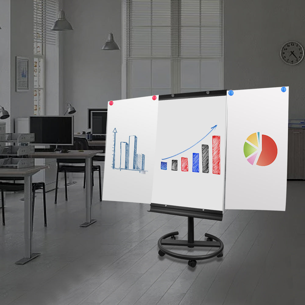 Whiteboard Flipchart Magnetwand mit Alurahmen Magnetisch Whiteboard und Magnettafel Lackiert WhiteBoard + Mobile Ständer Einstellbar drehbar