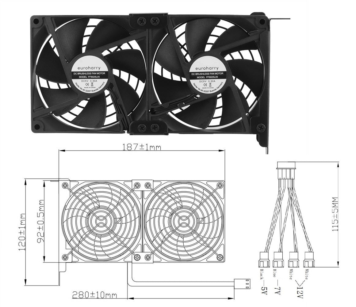 Grafikkarten-Lüfter2 x 92 mm -Hoher Luftstrom Lüfter, -PCI-Halterung Kühler - GPU-Lüfter ,unterstützt 5 V, 7V,12V unterstützt unterstützt Support Mainboard sys_fan Schnittstelle - Euroharry GmbH