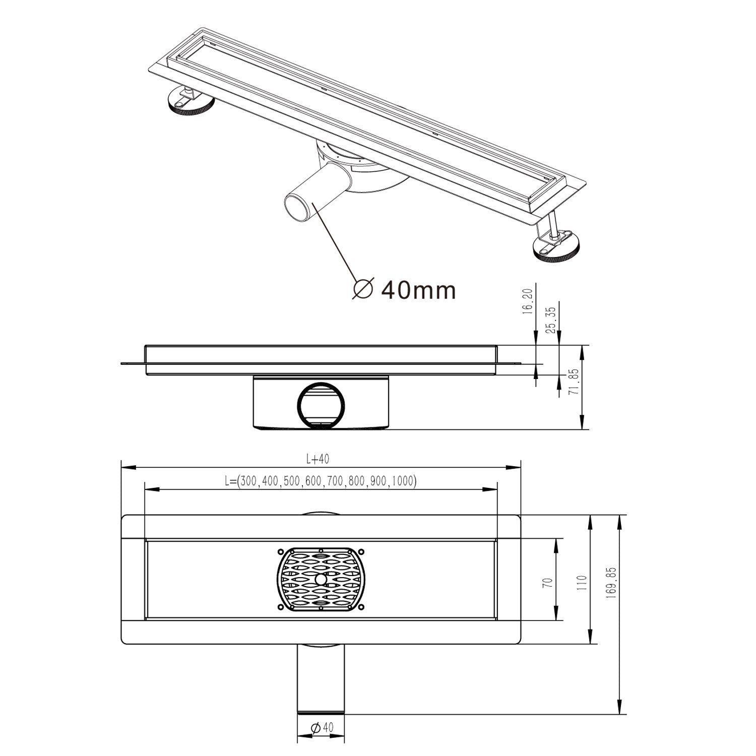 Edelstahl Duschrinne Bodenablauf Abflussrinne -360° Befliesbar - Euroharry GmbH