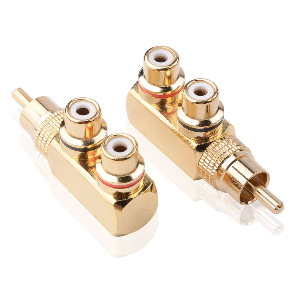 2 Stück RCA Y Splitter Adapter, vergoldet 90 Grad Winkel RCA Stecker auf 2 RCA Buchse Audio Video Y Splitte - Euroharry GmbH