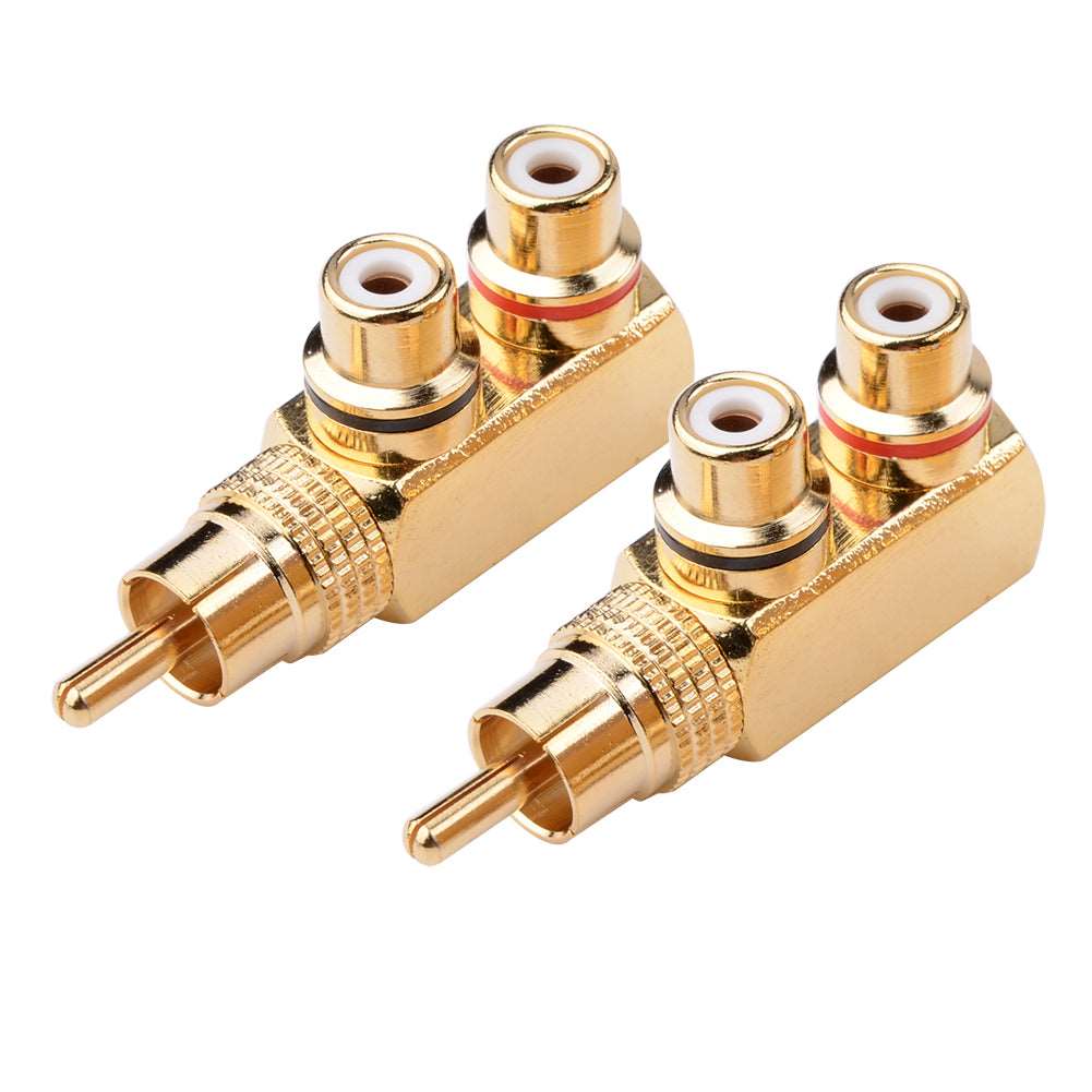 2 Stück RCA Y Splitter Adapter, vergoldet 90 Grad Winkel RCA Stecker auf 2 RCA Buchse Audio Video Y Splitte - Euroharry GmbH