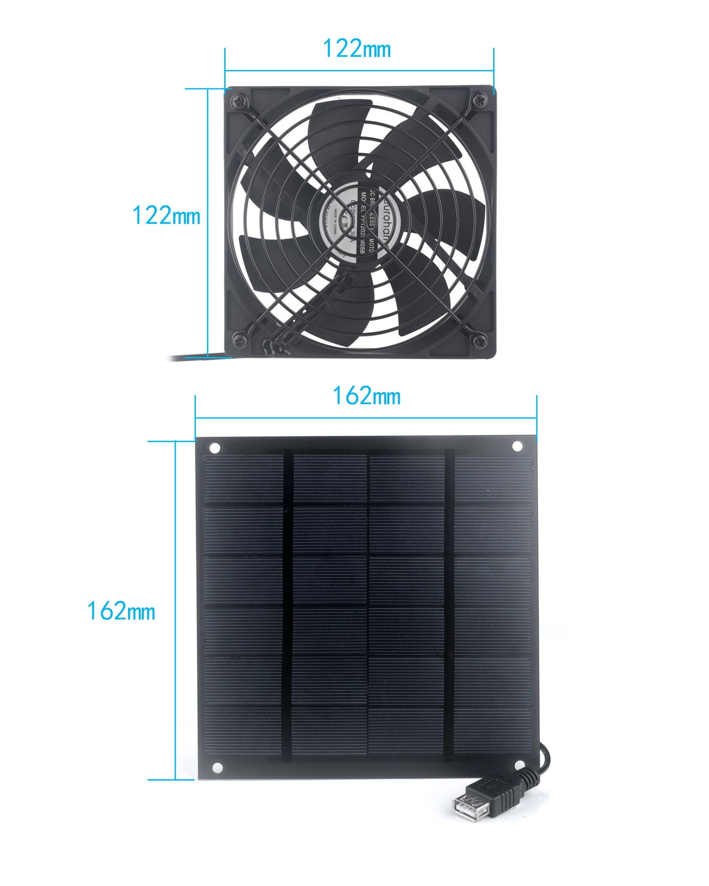 Solarlüfter, USB-PC-Lüfter 120 mm 5 W wasserdichter Plug & Play-Abluftventilator für Hühnerstall, Gewächshäuser, Schuppen, Haustierhäuser, Fenster