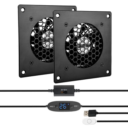 Digitalanzeige temperaturgesteuertes leises Lüftersystem, USB Lüfter 80mm, 5V-Lüfter mit modernem gebürstetem schwarzem Aluminiumrahmen für Heimkino-AV-Schränke (Copy)