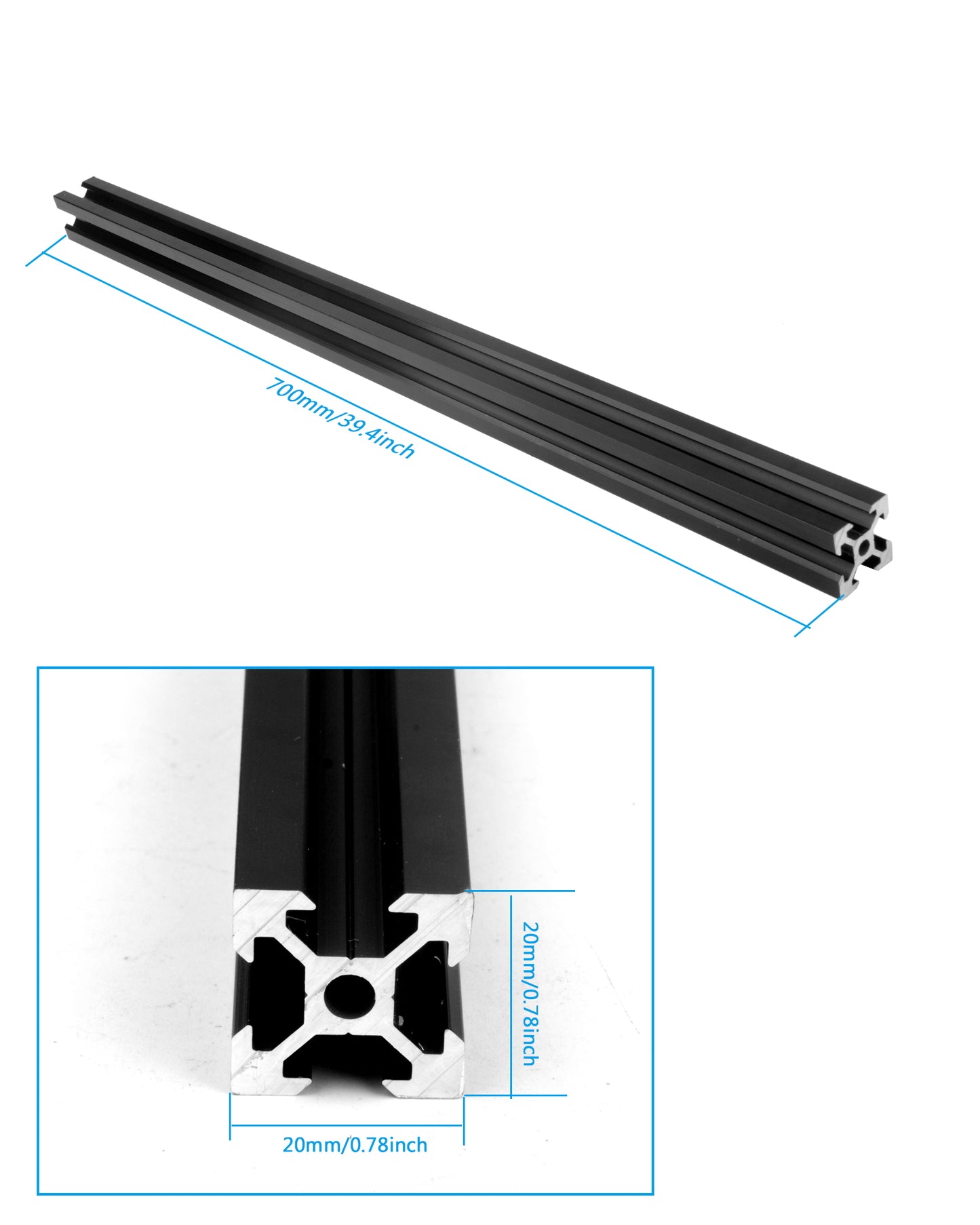 4 Stück 2020 V Typ Schwarz Europäischer Standard Eloxierte Linearschiene Aluminiumprofilextrusion für DIY 3D-Drucker und CNC-Maschinen