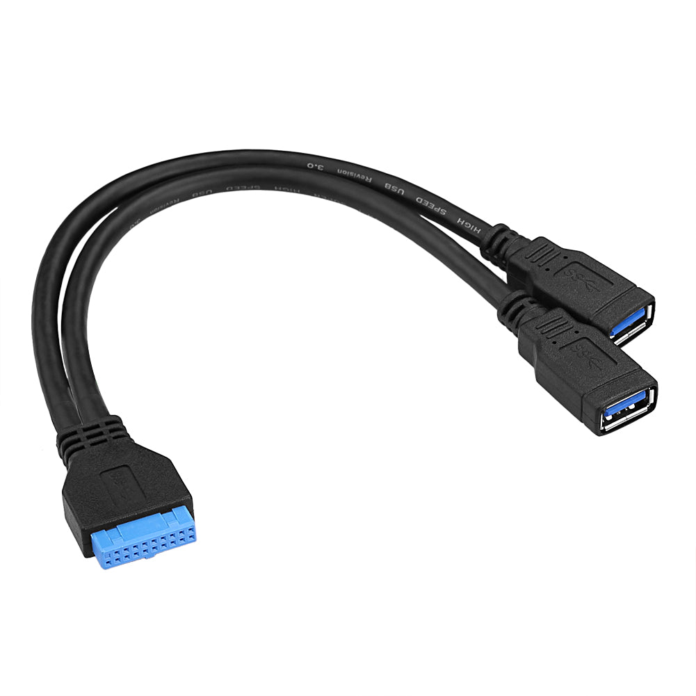Schwarz 20 Pin Header Buchse auf Dual USB 3.0 Typ A BuchseY-Kabel-Blei-Adapter