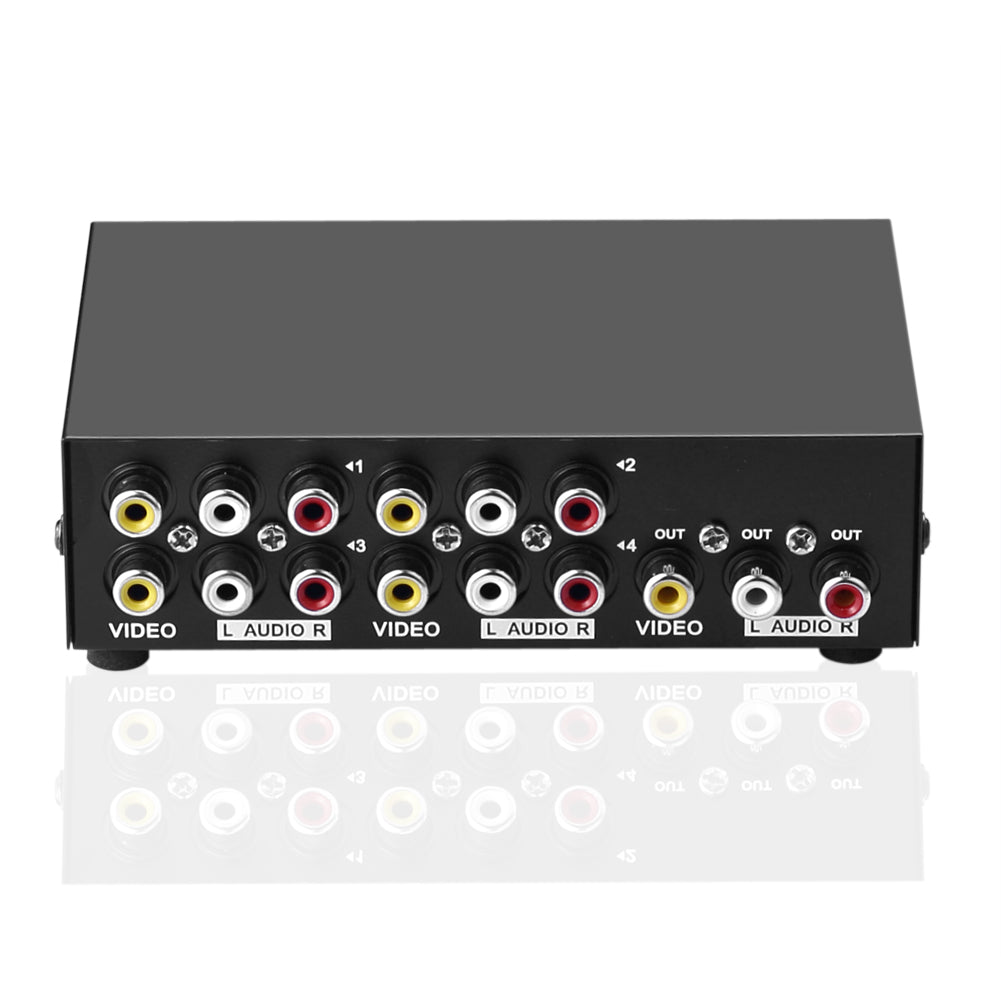 4-Wege AV Switch 4 in 1 heraus Audio Video L/R RCA Selector Switch Box Splitter