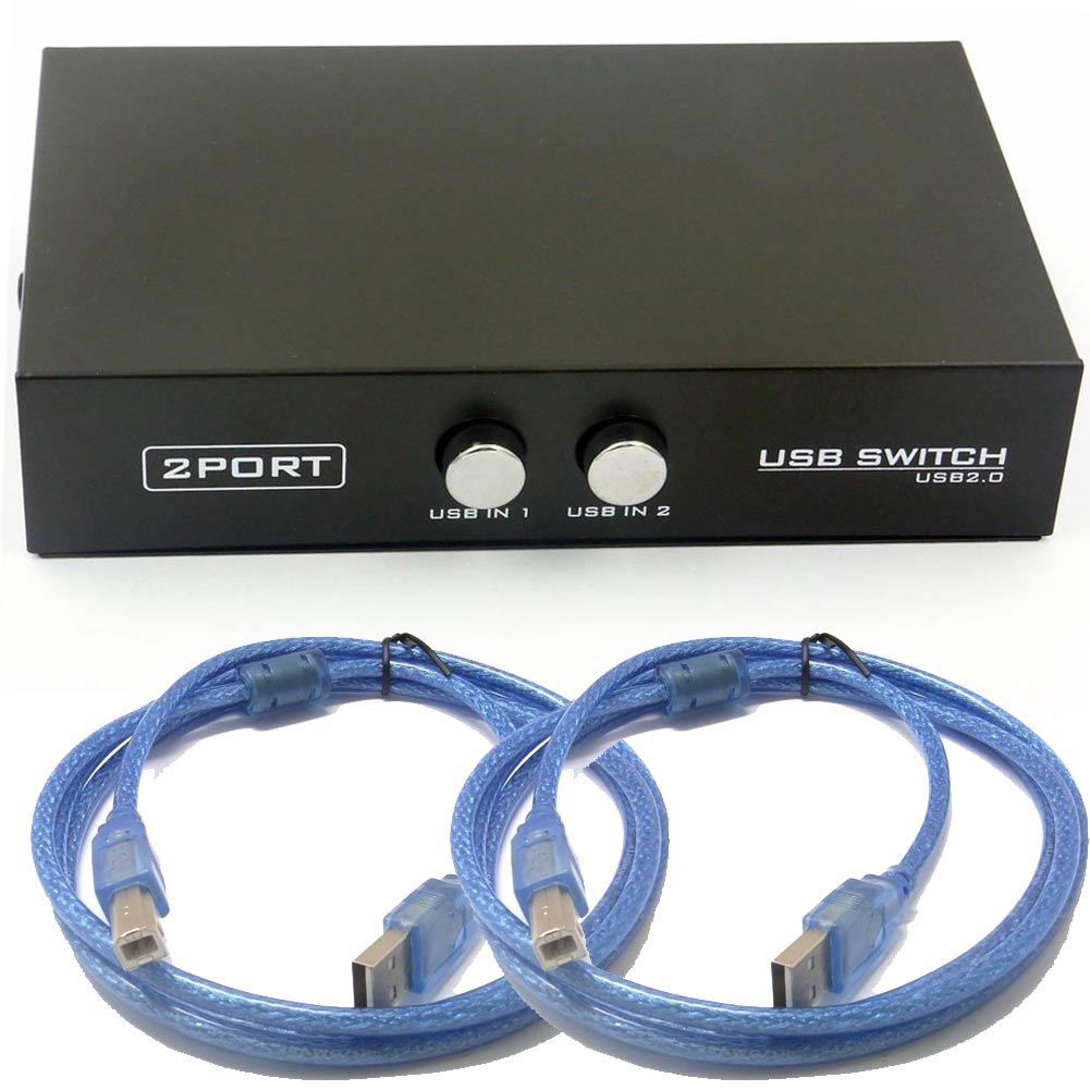 2 Port Fach USB 2.0 Sharing Switch Umschalter Schaltkasten Switch Box Hub für PC Computer Scanner Drucker OVP (2 Port Switch mit Kabel)