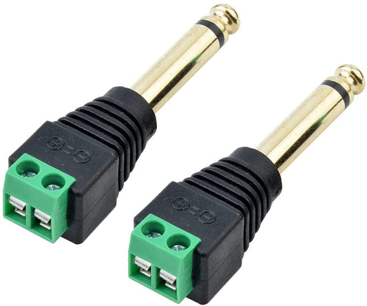 6,35mm Klinkenstecker Adapter - Klinke auf 2-Pin Audio Kabel Terminal Block Set - Terminalblock 6.35mm Klinke 2-polig - Schraubbefestigung