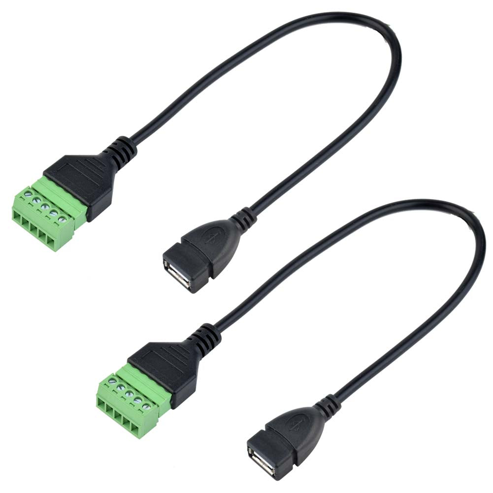 2 Stück 30cm USB 2.0 Stecker/Buchse auf 5 Pin Schraubklemmenblock Anschluss Schraubschirmklemmen Steckbarer Adapter