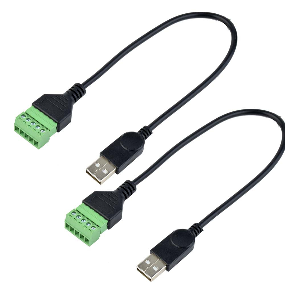 2 Stück 30cm USB 2.0 Stecker/Buchse auf 5 Pin Schraubklemmenblock Anschluss Schraubschirmklemmen Steckbarer Adapter