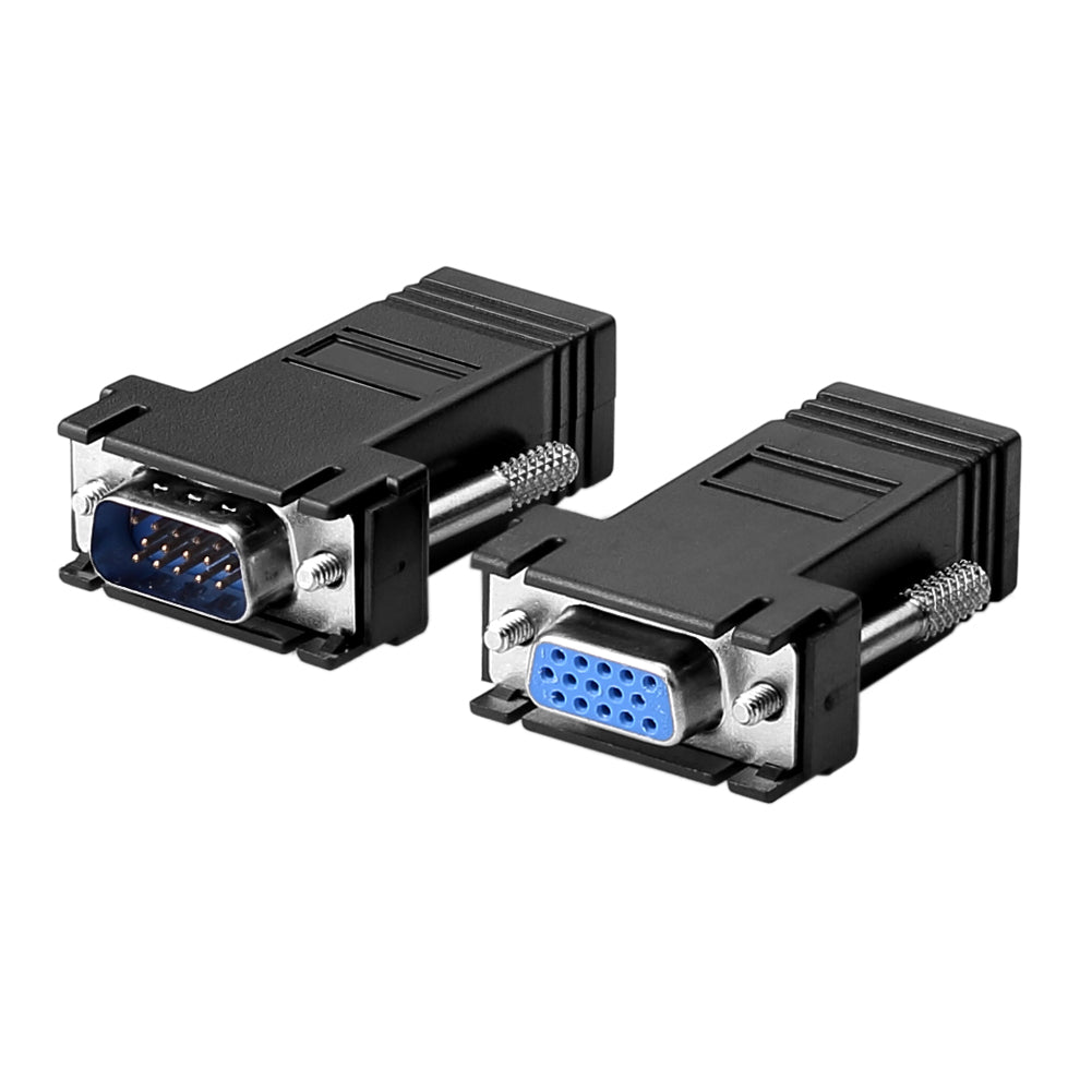 2 Set VGA Extender 15pin Stecker/Buchse Auf Zu to LAN CAT5 CAT6 RJ45 Netzwerkkabel Adapter